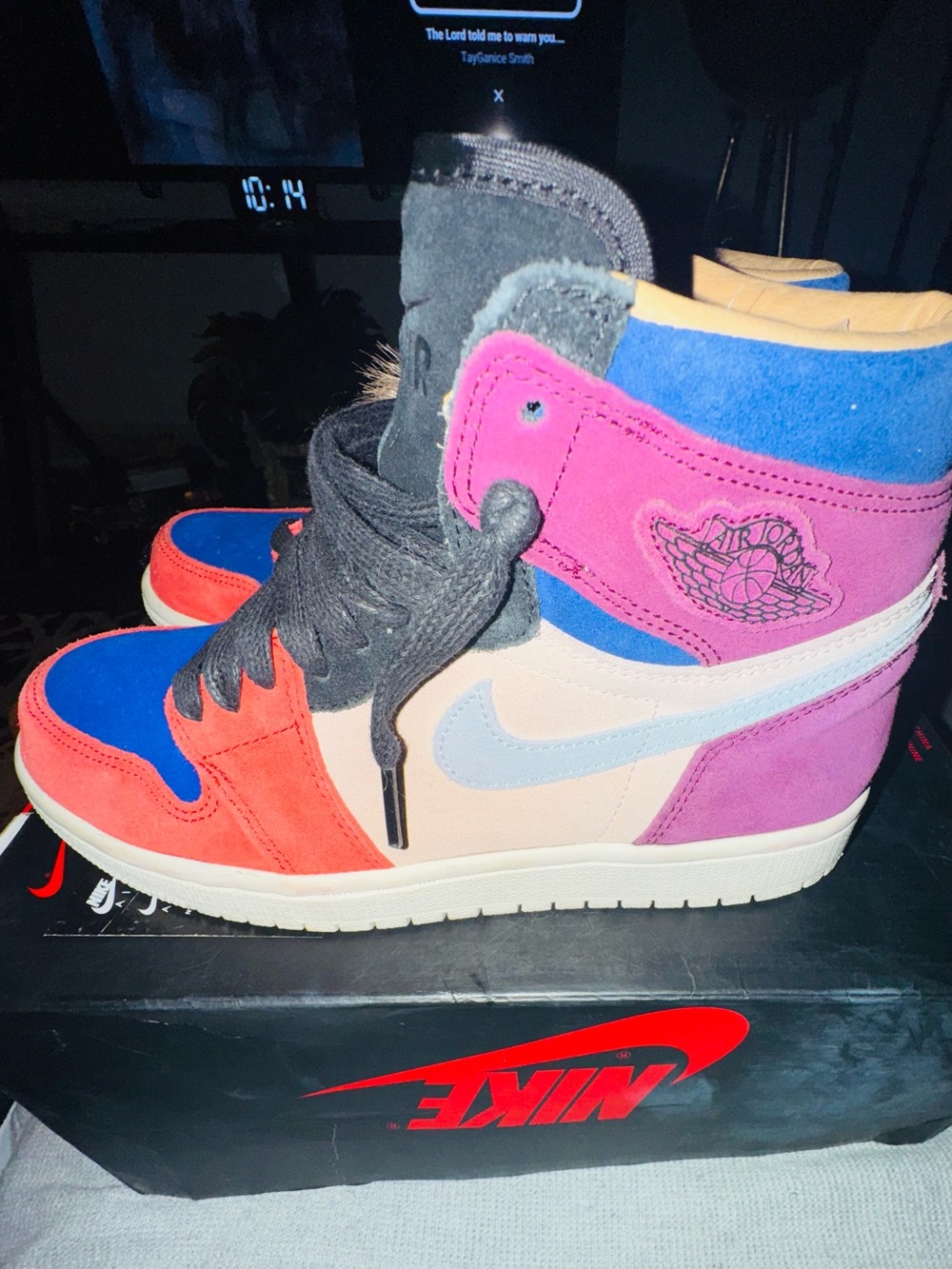 Jordan Women's High-Top Sneaker in Red, Blue, Pink, Cream & Gray